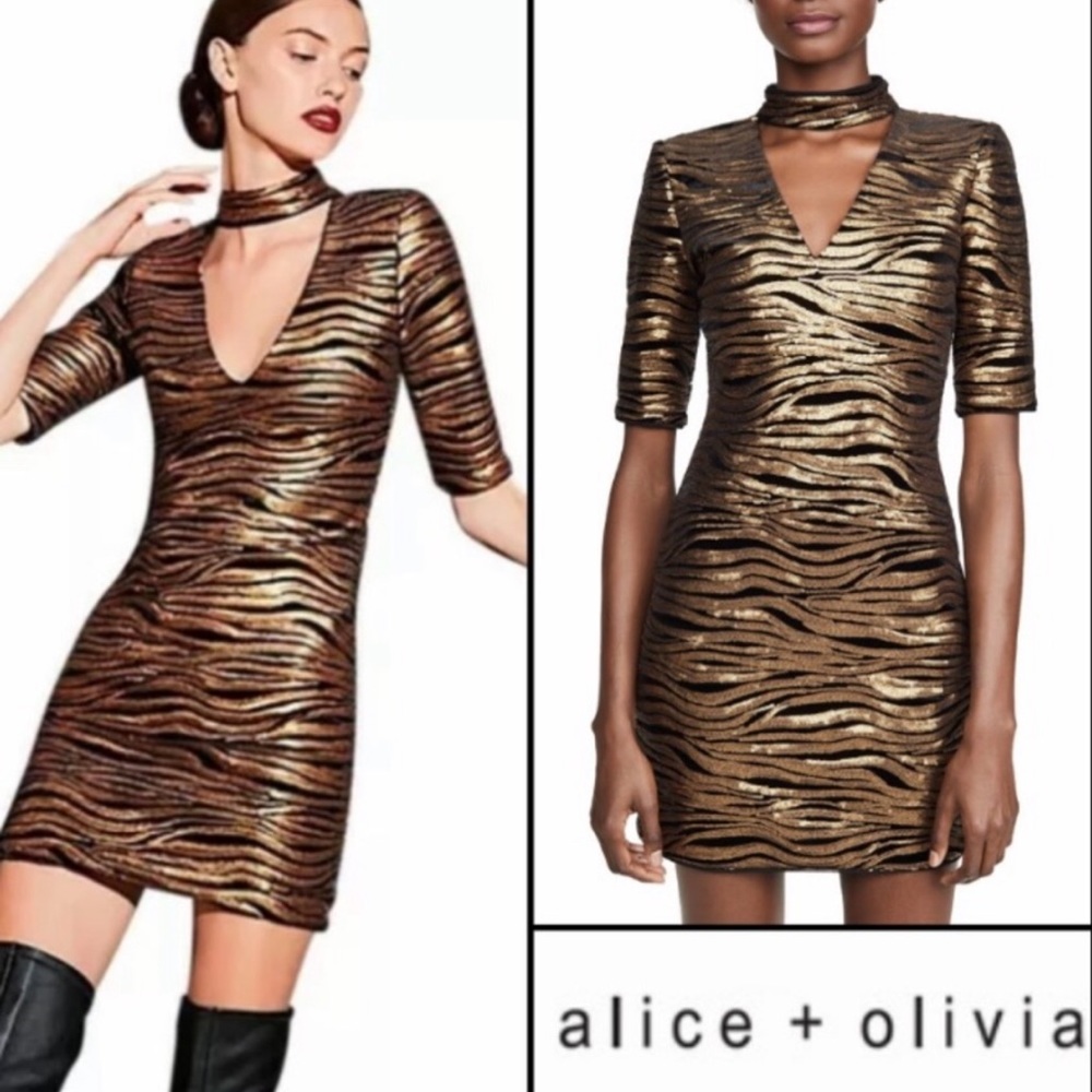 New Alice + Olivia Inka Plunge Keyhole Zebra Dress